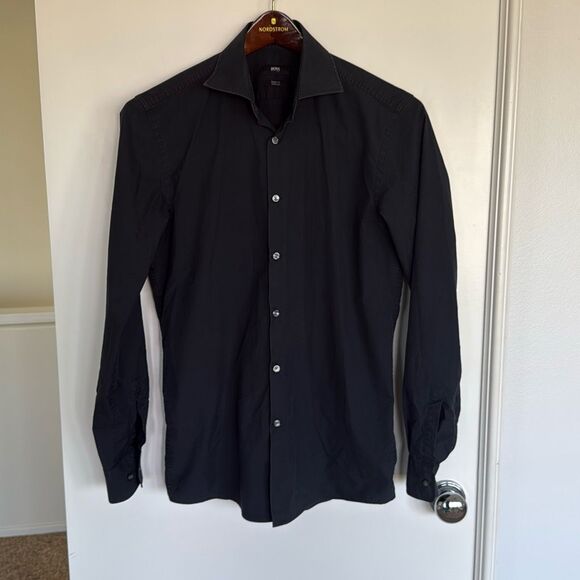 Boss Sharp Fit Stretch Long Sleeve Shirt Black Size 15.5/L - Picture 1 of 10